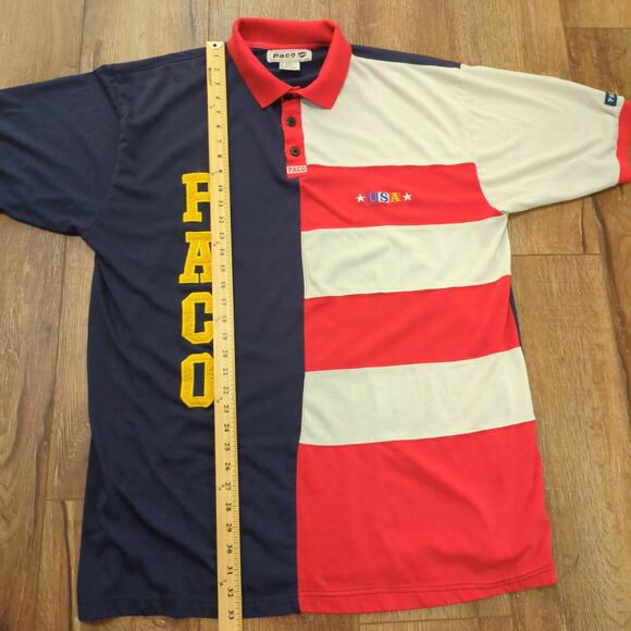 VTG Paco Jeans Stripe Men's 2XLT Tall Polo Shirt USA American Flag Y2K - Picture 4 of 7